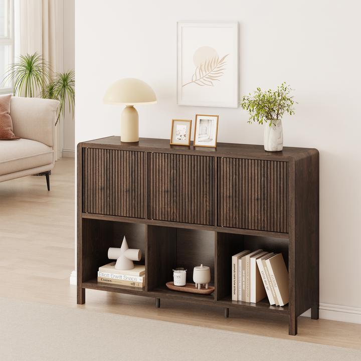 Produktbild En.Casa Sideboard Lukkodso 77x110x30 cm Walnussoptik (110 x 30 x 76.50 cm)