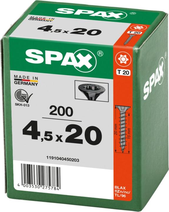 Immagine prodotto Spax Svasato Multitesta T-Star Plus T20 Completamente Filettato Nero Zincato (200 Viti per pezzo)
