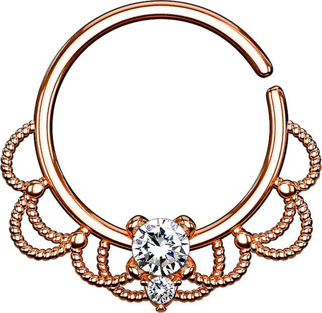 Immagine prodotto Star Piercing Anello per setto nasale in filigrana d'oro rosa con cristalli d'argento (Ottone)