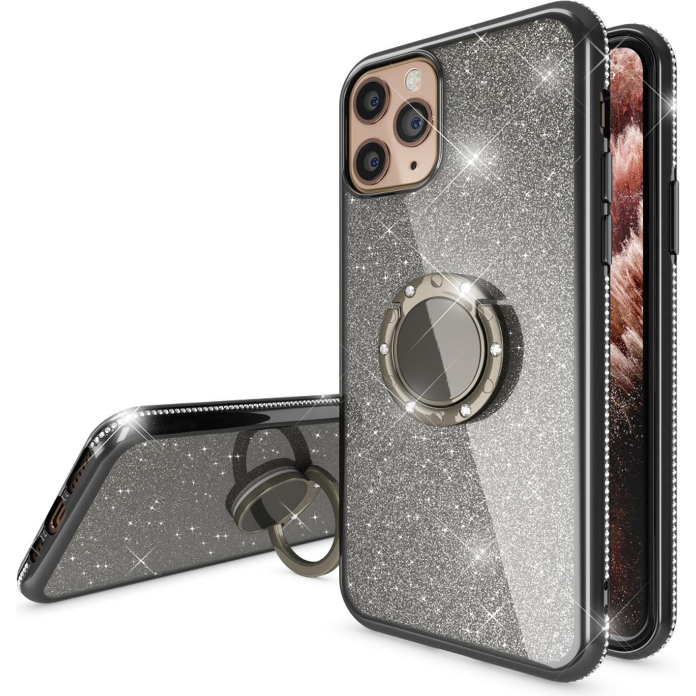 Nalia Ring Glitzer Silikon Hülle (Apple iPhone 11 Pro Max), Smartphone Hülle, Schwarz