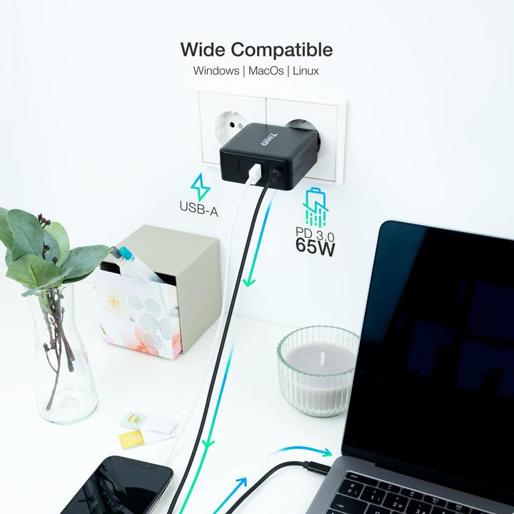 Produktbild Tooq Technology CARGADOR PORTATIL USB-C PD3.0 65W NEGRO (65 W, 1 Port)