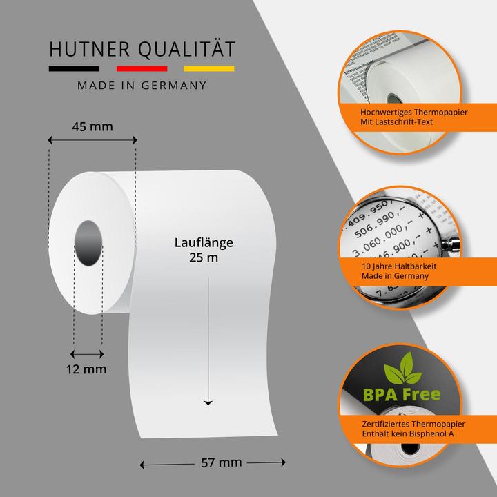 Produktbild Neutral 10x Thermorolle 57mm-25m Ø45, Kern 12mm | SEPA-Lastschrifttext | BPA-freie Bonrollen