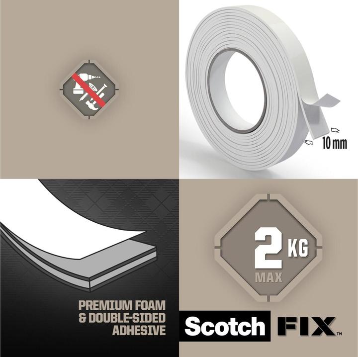 Produktbild Scotch Montageband -Fix, 10 mm x 2 m, Weiss (10 mm)