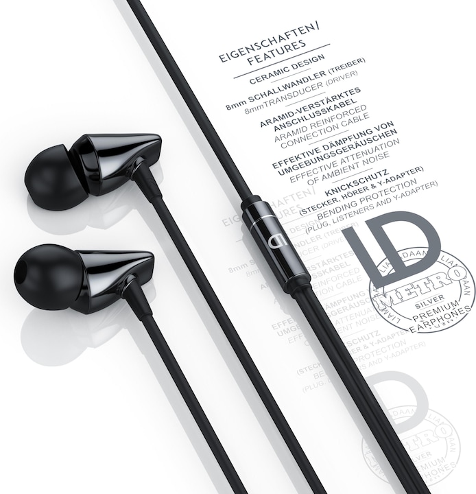 Image du produit Liam & Daan Casque intra-auriculaire, boîtier céramique "Metro" haut de gamme / haut-parleur de 8 mm / câble en (pas de réduction du bruit, Filaire)