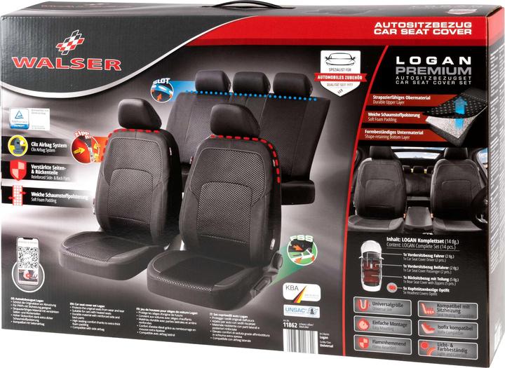 Produktbild Walser Autositzbezug ZIPP-IT Premium Logan, PKW-Schonbezüge Komplettset mit Reiverschluss-System schwarz/s