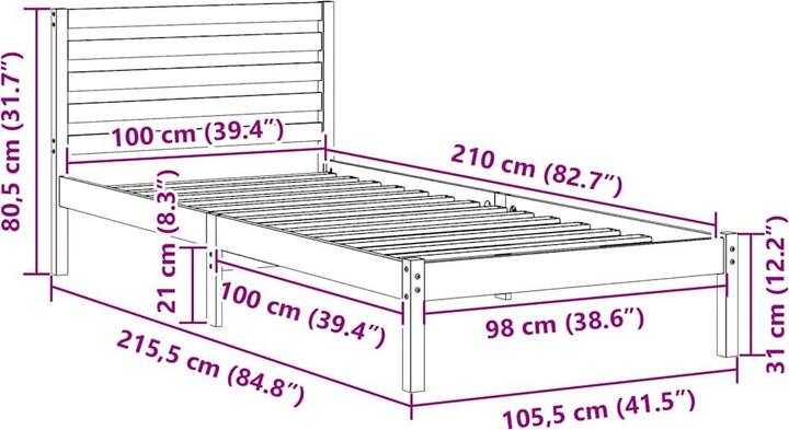 Produktbild vidaXL Plattformbettgestell (100 x 210 cm)