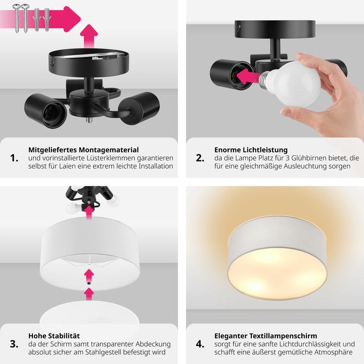 Produktbild tectake Deckenleuchte Circum, Textilschirm im Leinenlook (E27)