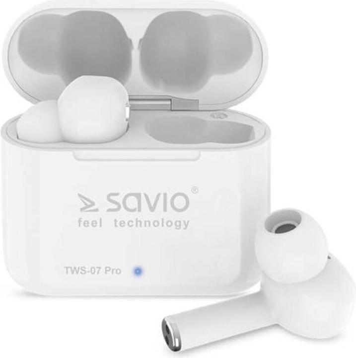 Produktbild Savio TWS-07 PRO Bluetooth Earphones Kopfhörer Weiss (NC, 2 h, Kabellos)