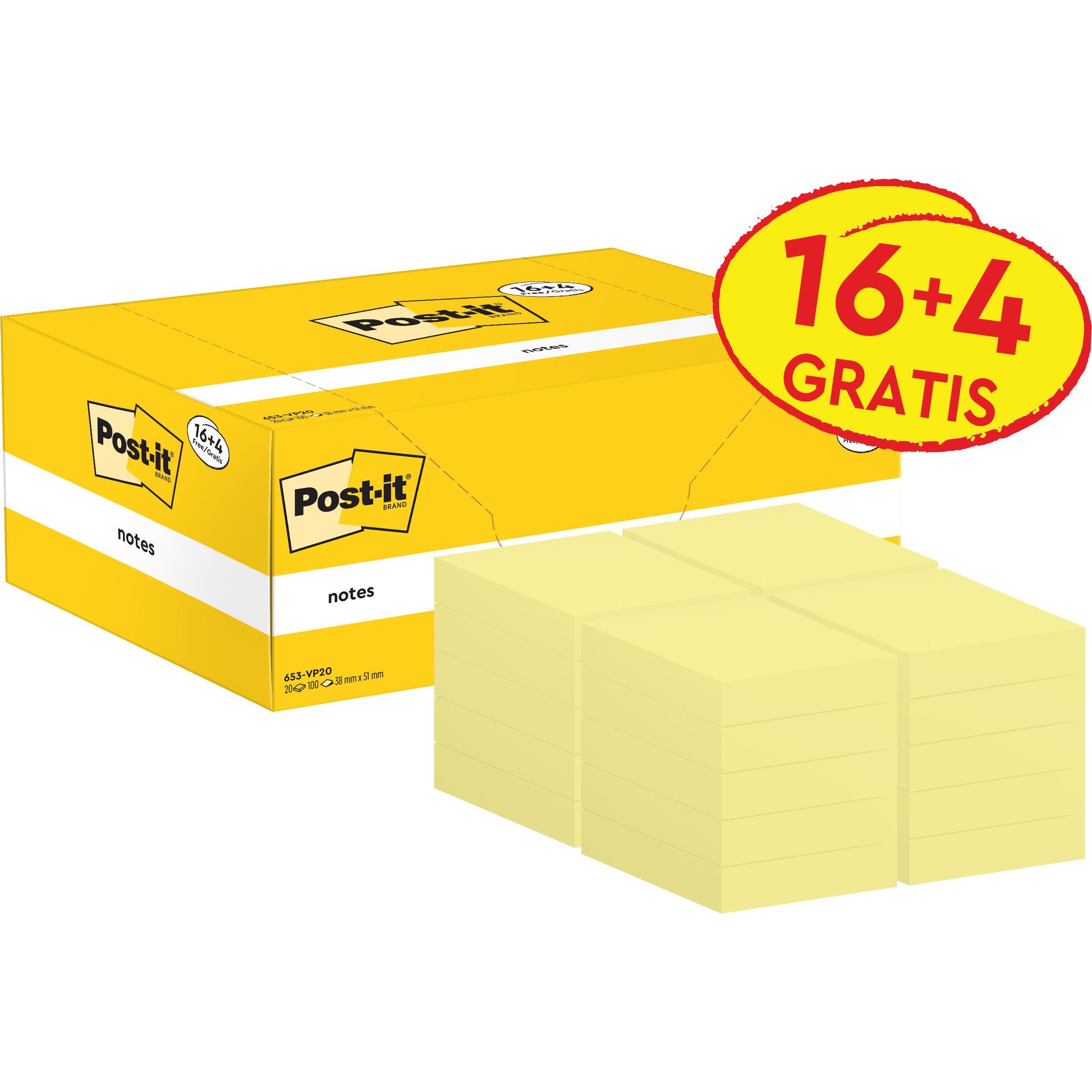 Post-it, Haftnotiz, Haftnotzien 16 + 4 (38 x 51 mm)