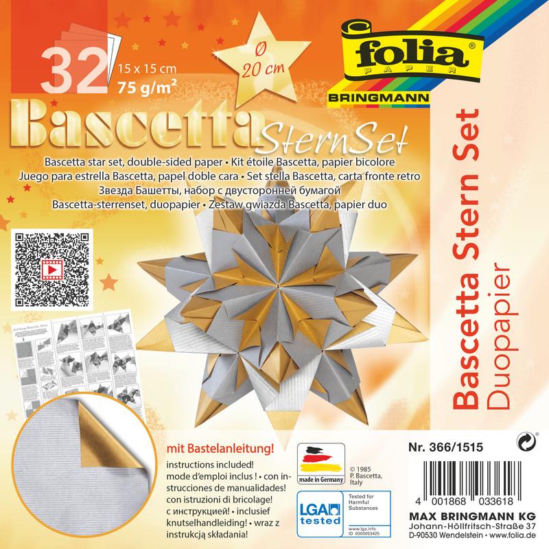Thumbnail - Folia, Bastelpapier, Faltbl„tter Bascetta-Stern, 150 x 150 mm, silber/gold (15 x)