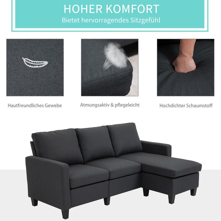 Produktbild Homcom 3-Sitzer-Sofa mit zwei Liegesesseln und einer Chaiselounge (3-Sitzer)