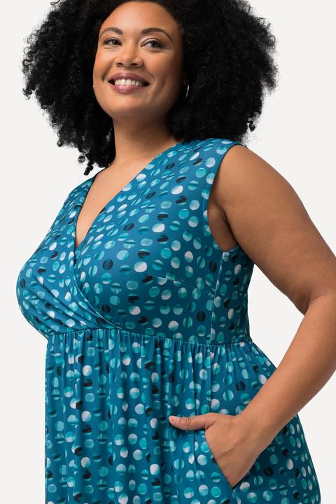 Produktbild Ulla Popken Jerseykleid, Punkte, A-Linie, V-Ausschnitt, ärmellos (58)