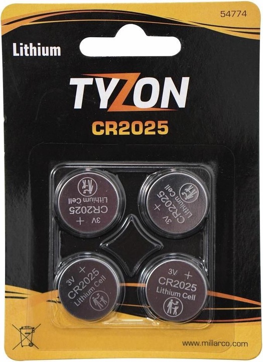 Productafbeelding Tyzon CR2025 Lithium batterij, 4 stuks. (4 Pcs., CR2025, 220 mAh)