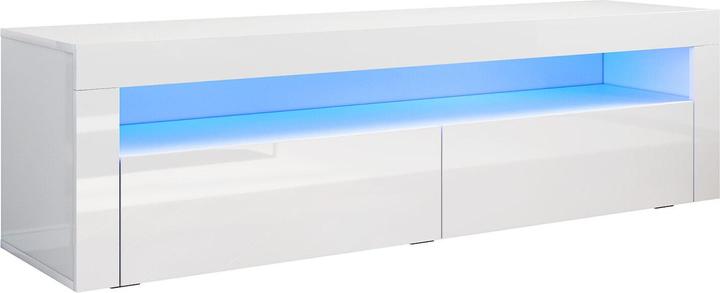 SONNI TV-Oberschrank mit LED-Beleuchtung (in 12 Farben konfigurierbar), 155 x 40 x 45 cm, Weiss Hochg