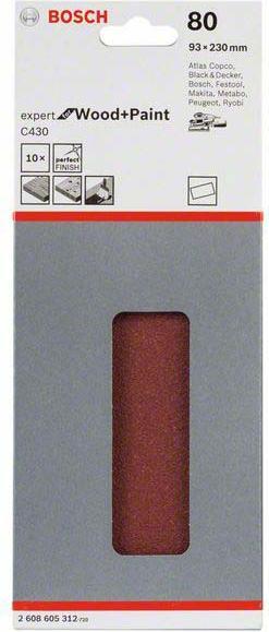 Actual product image Bosch Professional Zubehör Sanding sheet C430, 93 x 230 mm, 80, unperforated, tensioned, pack of 10 (80)