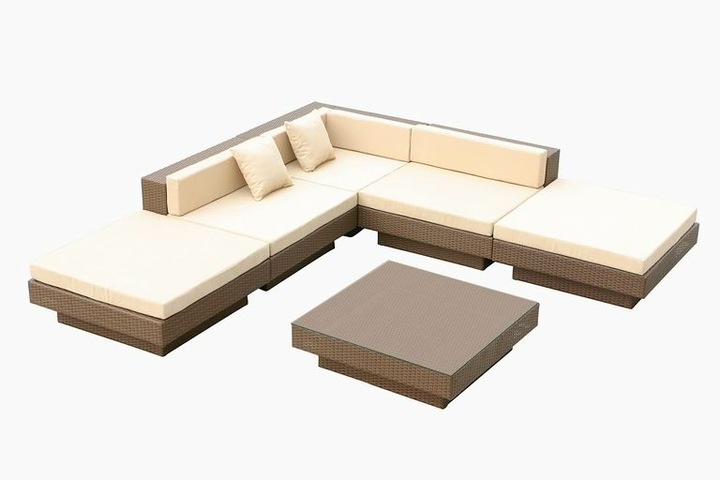 Produktbild PureHaven Rattangarnitur 300x300 cm elegant geformt strapazierfähig und extra stabil inkl. Sitz- und