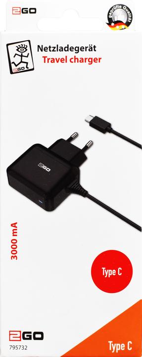 Actual product image 2GO Charger for USB C 3A,black with fixed cable (12 W, 1 portion)