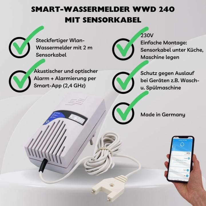 Actual product image Schabus 500240 Wireless water detector with app control, with internal sensor via socket outlet