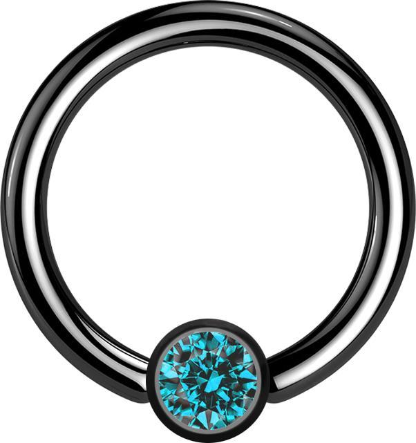 Produktbild Star Piercing Micro Closure Ring schwarz Zylinder Kristall aqua (ohne Messing, Chirurgenstahl 316L)