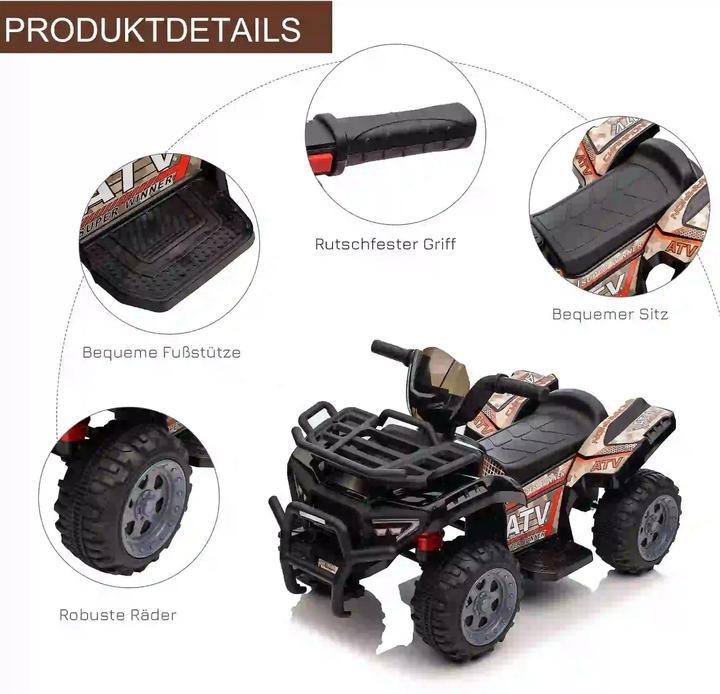 Actual product image Swisshandel24 Children's electric car Electric quad ATV LED, for 18-36 months Black 70 x 42 x 45 cm (6 V)