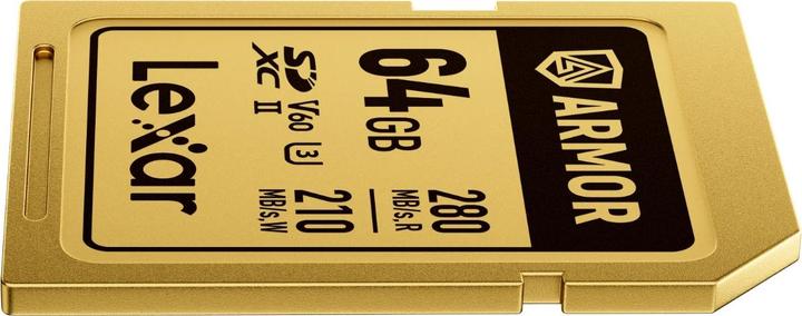 Immagine prodotto Lexar SDXC Pro Gold Series ARMOR UHS-II 64GB V60 IP68 Stainless Steel R280/W210MB/s (64 GB, SDXC, U3, UHS-II)