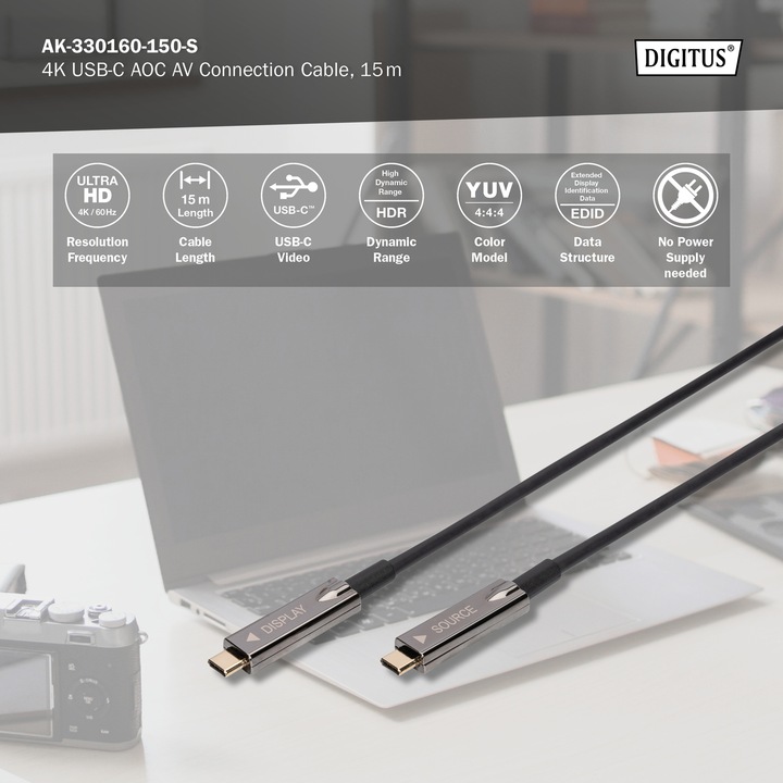 Produktbild Digitus 4K USB Typ - C AOC AV-Anschlusskabel (15 m, USB 3.2 Gen 1)