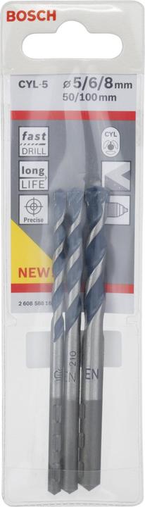 Immagine prodotto Bosch Professional Zubehör Set di 3 punte per calcestruzzo CYL-5, 5/6/8 mm (6 mm, 5 mm, 8 mm)