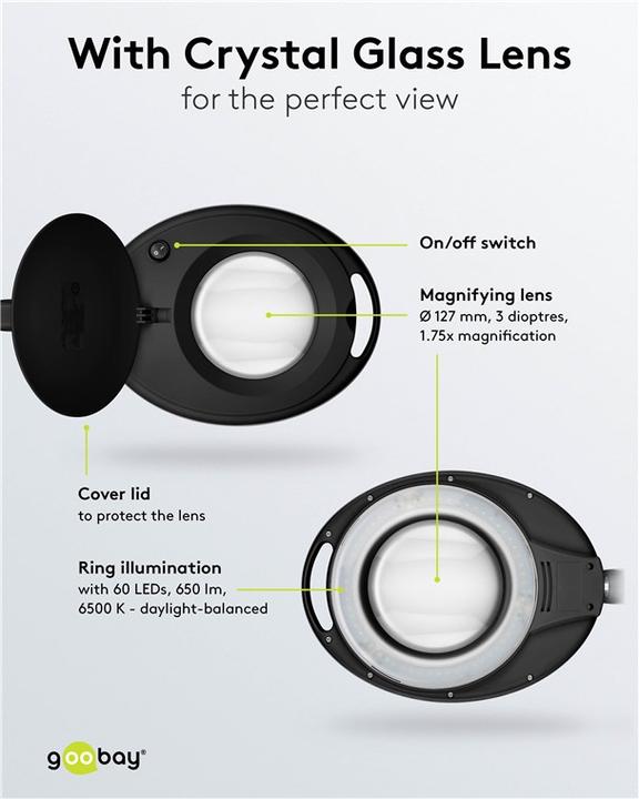 Produktbild Goobay LED-Klemm-Lupenleuchte, 8 W, schwarz (650 lm)