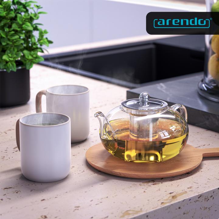 Produktbild Arendo Teekanne Glas Teebereiter mit Stövchen & Sieb für losen Tee, 1,2l, Borosilikatglas, Hitzebeständig (1.20 l)