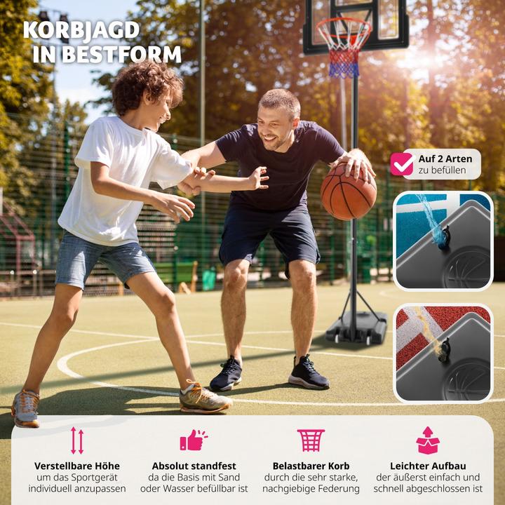 Image du produit tectake Panier de basket Dirk, hauteur de panier 234-302 cm, avec ballon et pompe