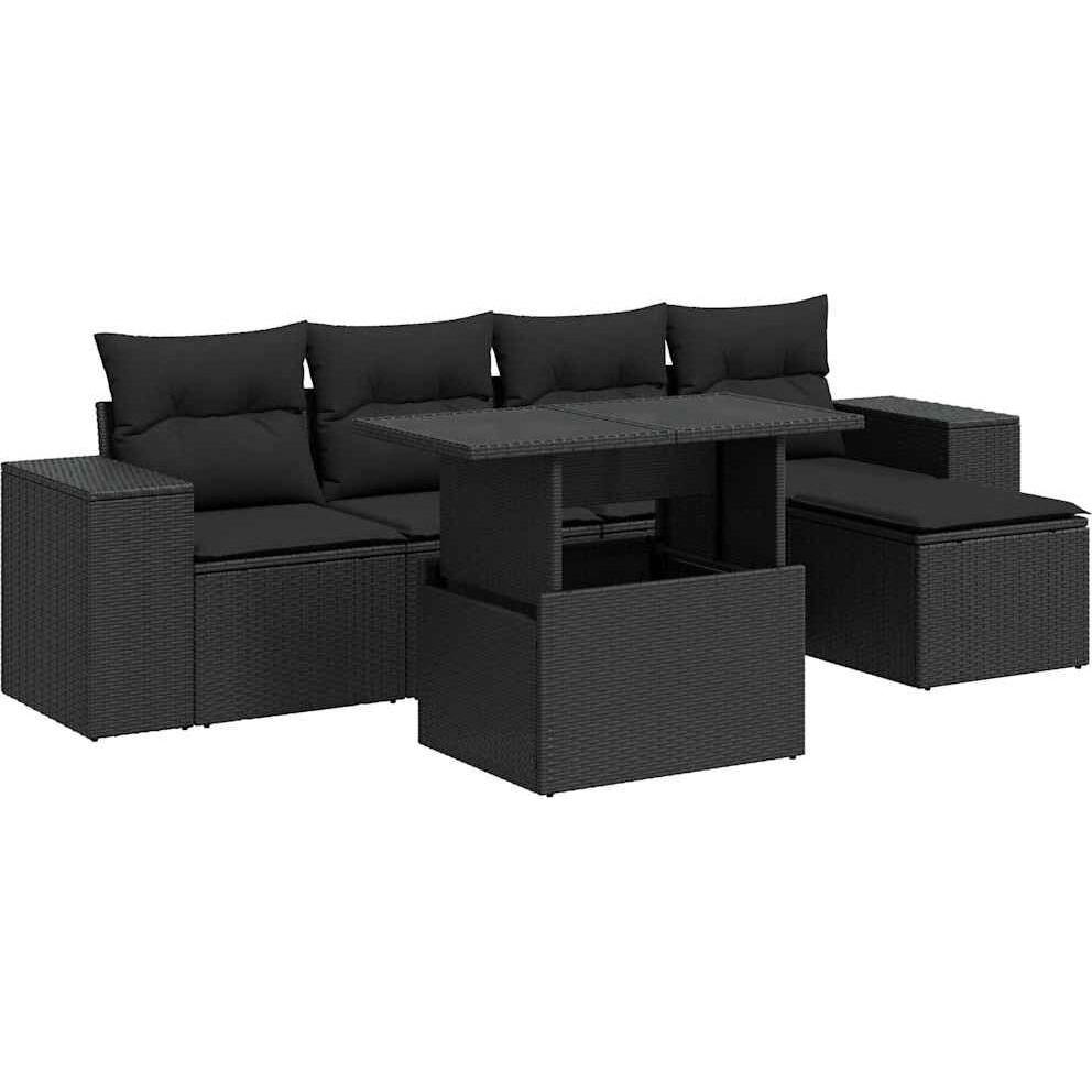 VidaXL, Gartenlounge, 6-tlg. Garten-Sofagarnitur mit Kissen Schwarz Poly Rattan