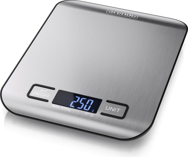 Produktbild Arendo Digitale Lebensmittelwaage bis 5 kg aus Edelstahl, Messgenauigkeit 1g, Tara-Funktion, Display