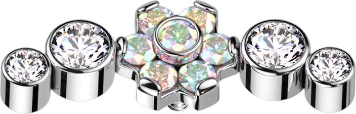 Immagine prodotto Star Piercing Dermal Anchor argento fiore cristalli multicolore set quattro cristalli argento (Titanio, senza ottone)