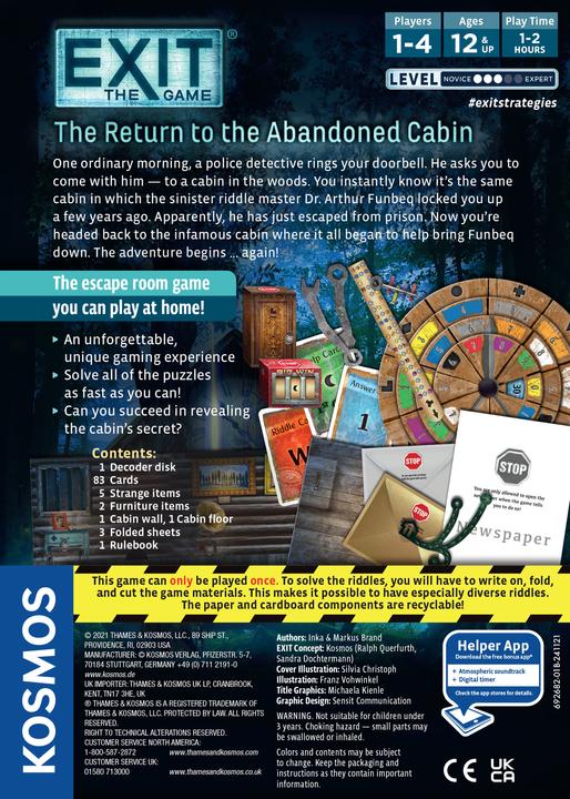 Productafbeelding Thames & Kosmos EXIT 18: Return To The Abandoned Cabin (EN) (KOS1708) (Engels, 1 - 4 Spelers)
