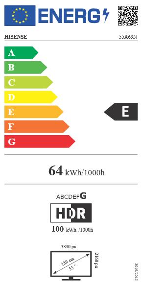 Energy Label Hisense TV 55A69N (55", LED, 4K)