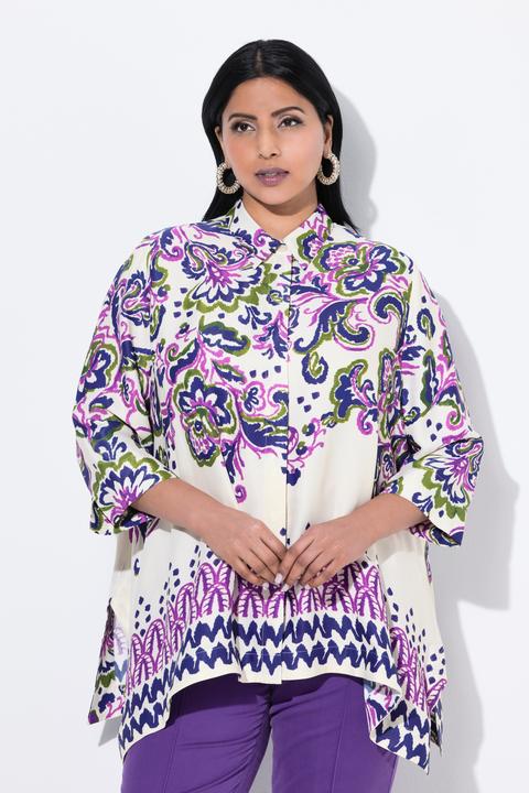 Immagine prodotto Ulla Popken Blusa dal taglio svasato con Paisley, colletto da camicia e maniche a 3/4 (54)