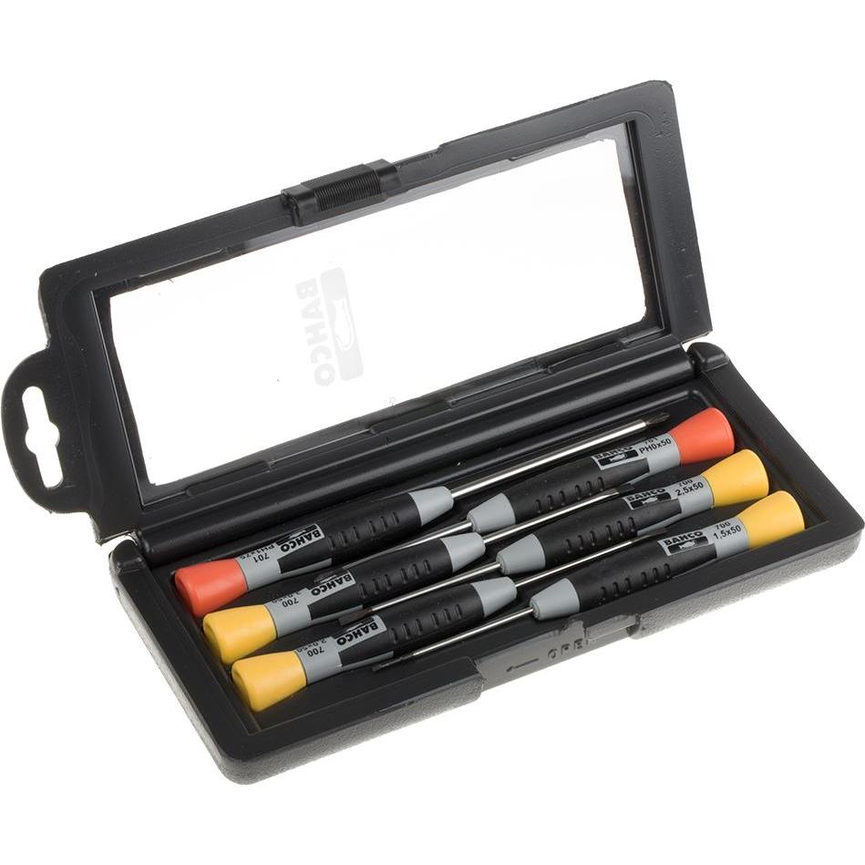Bahco, Schraubenzieher, Schraubendreher-Satz mit Präzisionsgriff für Schlitz- und Phillips-Schrauben, 1,5-3 mm und PH0-P...