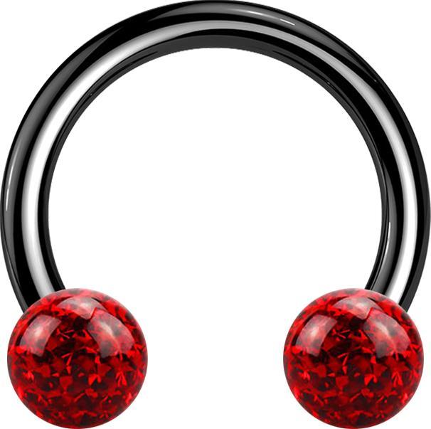 Produktbild Star Piercing Micro Circular Barbell schwarz mit zwei Kristall Kugeln rot Epoxy Schutzschicht (Titan, ohne Messing)