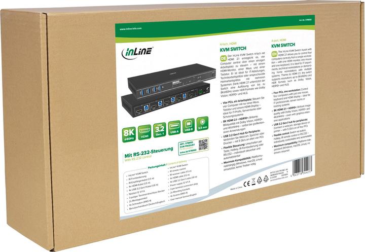 Produktbild InLine ® KVM Switch, 4-fach, HDMI, 8K@60Hz, USB 3.2, mit IR & RS-232