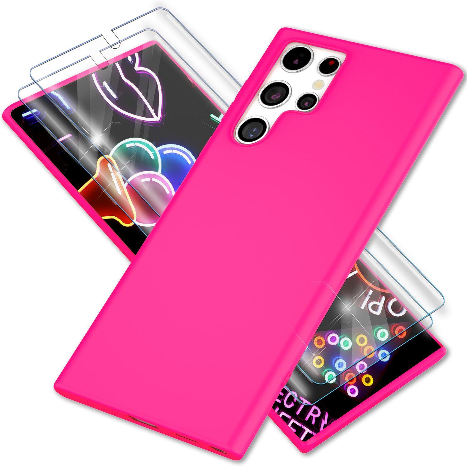 Nalia Neon Silikon Hülle mit 2x Displayschutz (Samsung Galaxy S23 Ultra), Smartphone Hülle, Pink