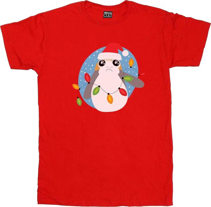 Actual product image Star Wars Girls The Last Jedi Porg Christmas Lights Cotton T-Shirt (152, 158)