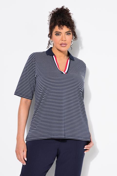 Actual product image Ulla Popken Striped Short Sleeve Polo Collar Tee (62)