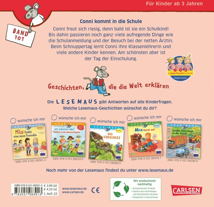 Image du produit LESEMAUS 101: Conni kommt in die Schule (Allemand, Liane Tailor, 2022)