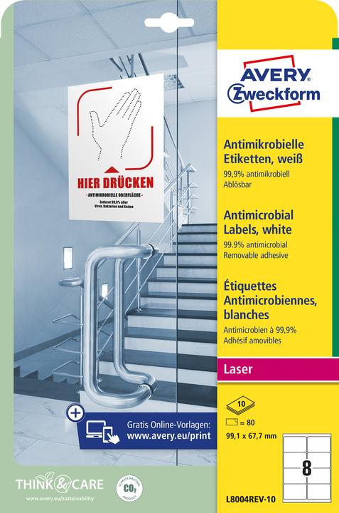Actual product image Avery Antimicrobial labels, ablösbar, weiss