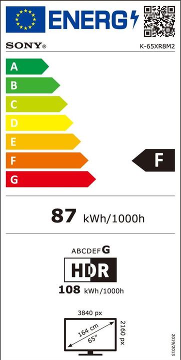 Energielabel Sony K-65XR8M2 (65", Bravia 8 II, OLED, 4K, 2025)
