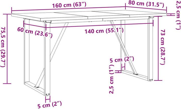 Image du produit vidaXL Esstisch (160 x 80 x 75.50 cm)