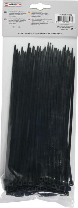 Image du produit Benson Serre cables 3,6 x 200 mm 100 pcs noir (Serre-câbles en plastique, 200 mm, 100 pcs)