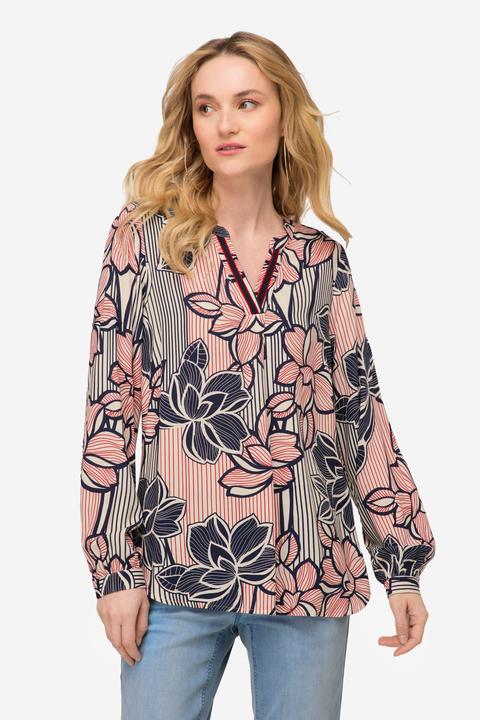 Actual product image Laurasøn Pinstripe Floral Long Sleeve V-Neck Blouse (L)