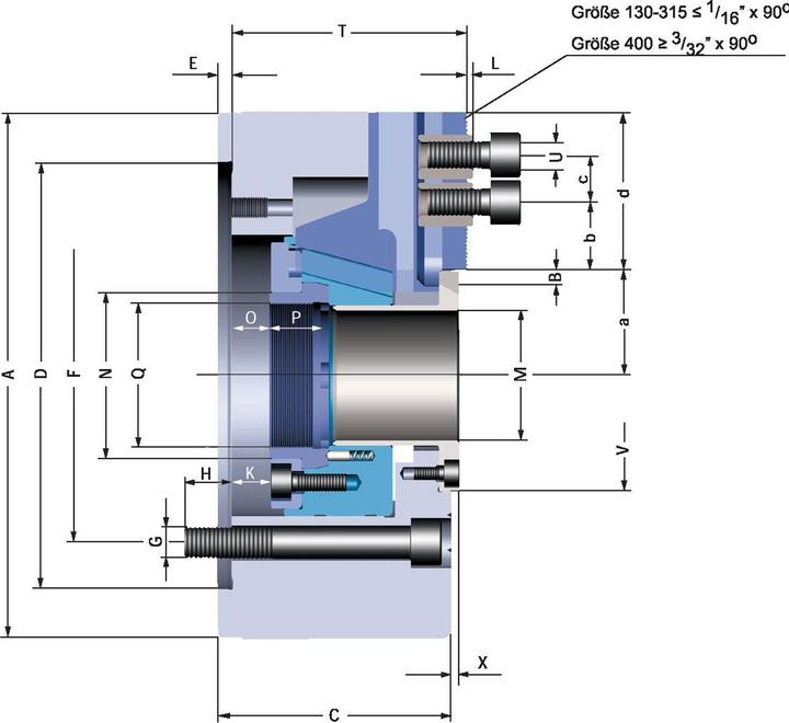Produktbild Röhm Kraftspannfutter KFD-HE 254, 3-Backen, Spitzverzahnung90°, Zylindrische Zentrieraufnahme