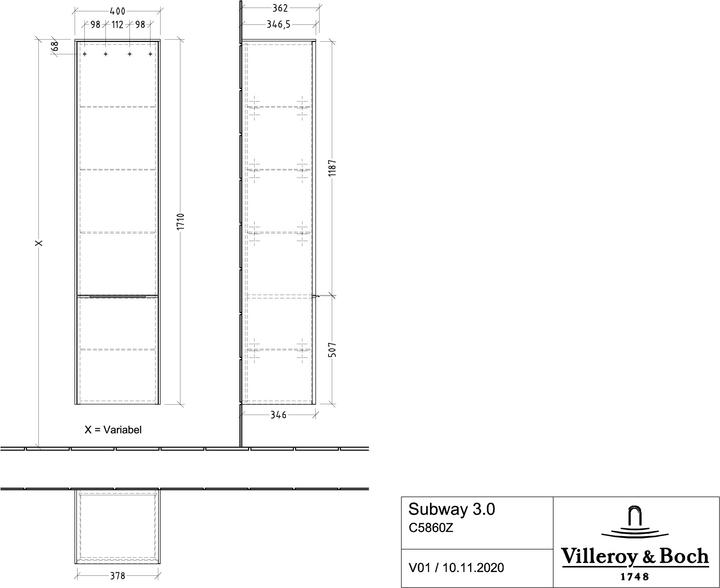 Actual product image Villeroy & Boch Subway 3.0, tall unit, 2 doors stop (hinge) left, C58602